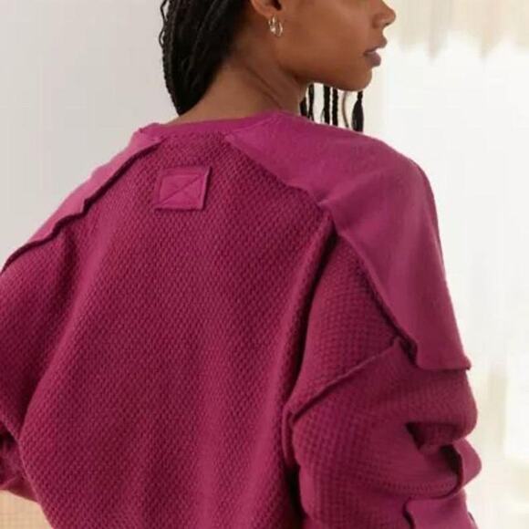 Out From Under Mel Cozy Pieced Henley Top Purple Relaxed Small - Picture 2 of 8